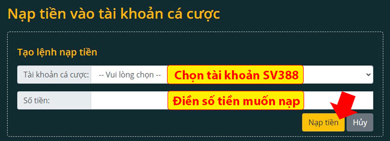 Tạo lệnh nạp tiền