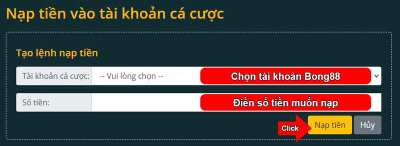 Tạo lệnh nạp tiền Bong88