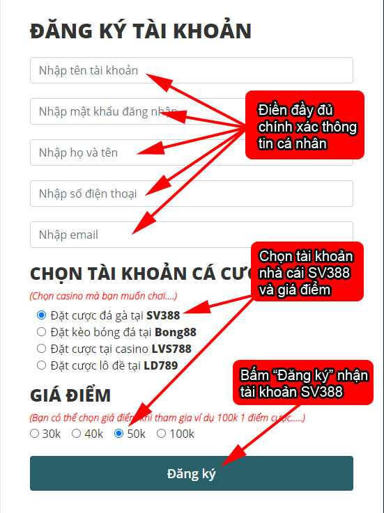 Đăng ký tài khoản đá gà