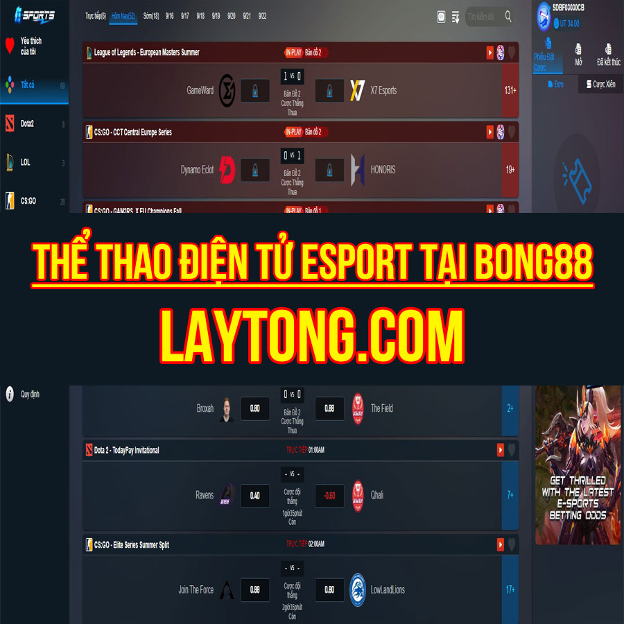 Cá cược thể thao điện tử tại BONG88 - Thể thao Esport