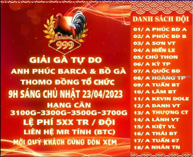 Giải gà tự do ngày 23/04/2023